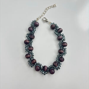 Handmade Beaded Bracelet Purple and Grey